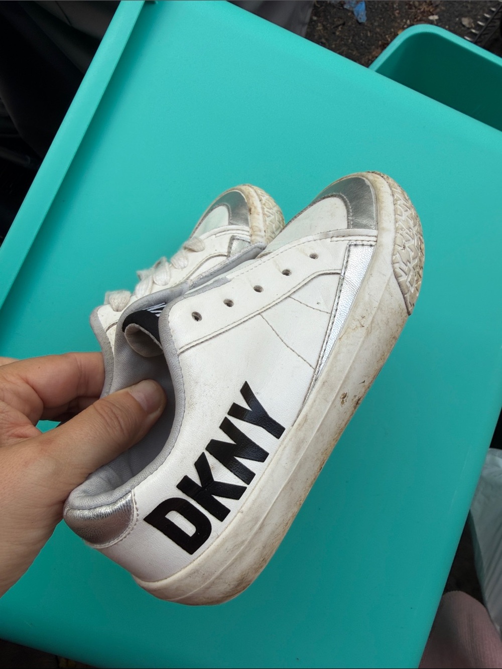 DKNY White Sneakers with Silver Accents for Kids